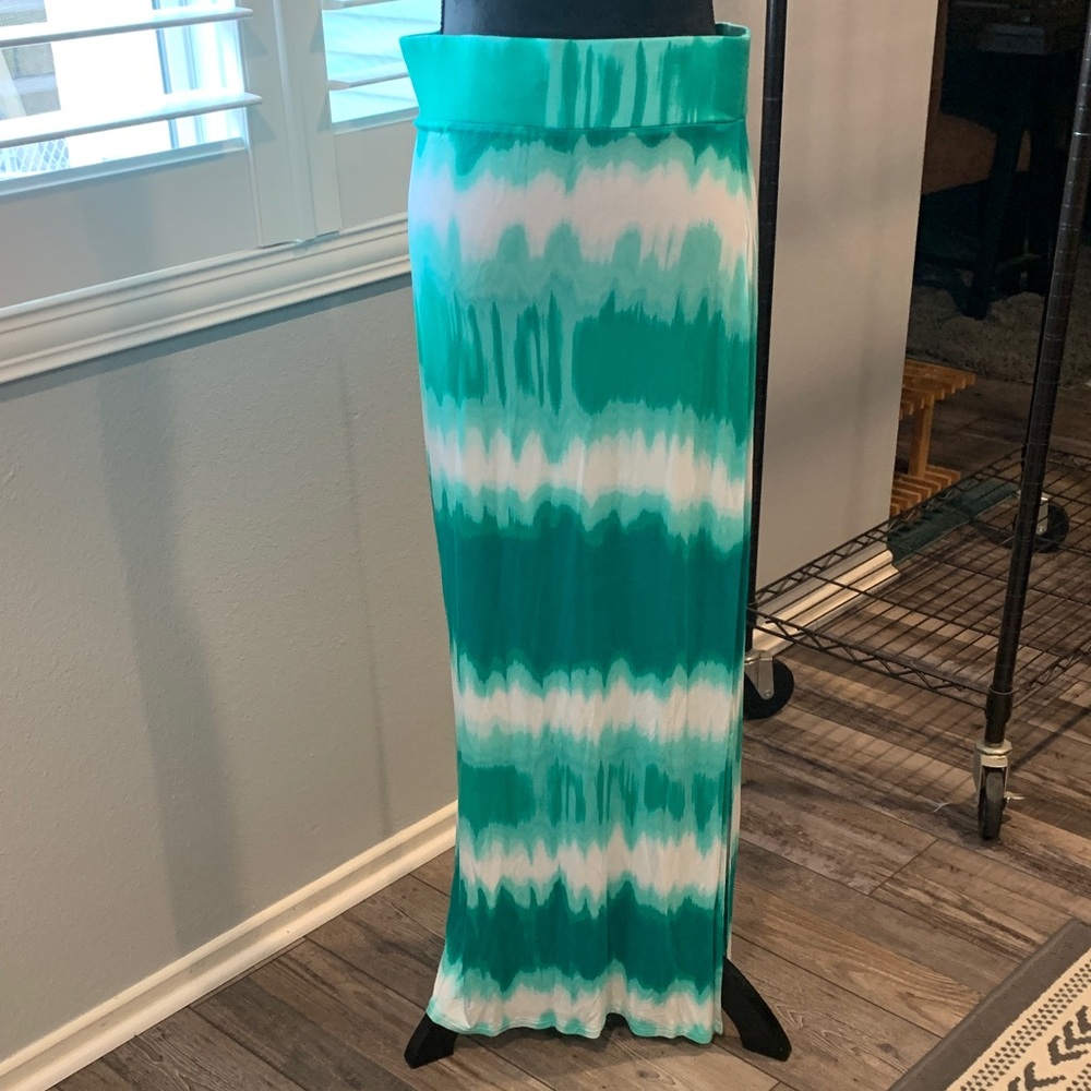 ANA Teal and White Maxi Skirt